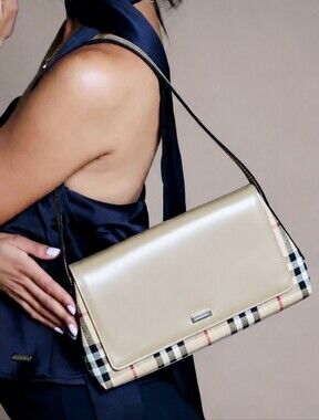 Burberry London Beige Leather & Nova Check PVC Coated Canvas Shoulder Bag